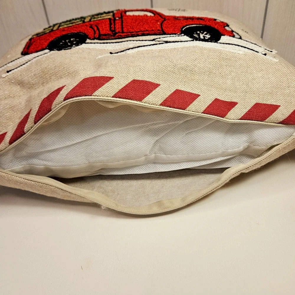Merry‎ Christmas Decor Throw Pillow Red Truck Tree 18x12 Textured Zipper Closure